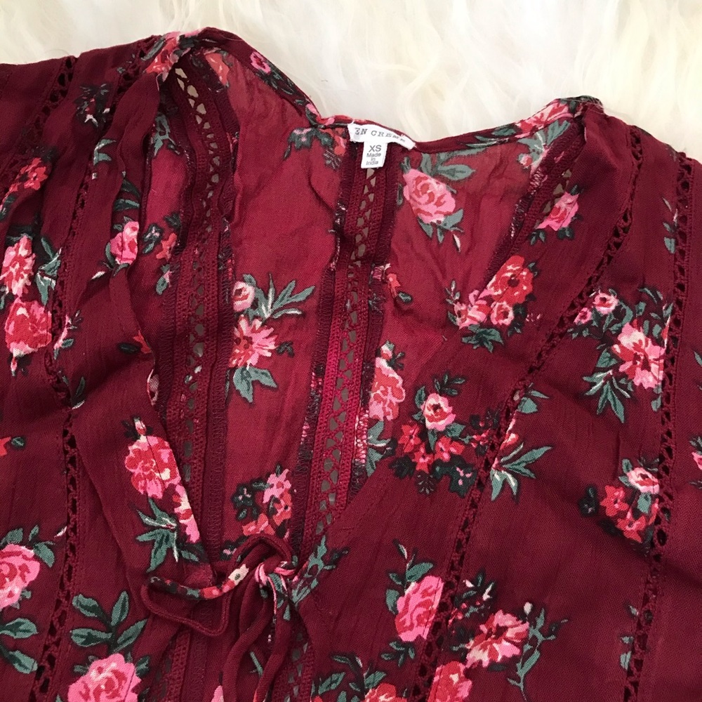 EN CRÈME WOMENS FLORAL PRINT TIE-FRONT PARTY DRESS - Picture 4 of 7